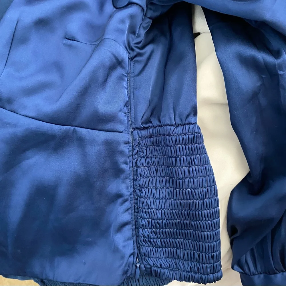 Abercrombie & Fitch Blue Long-Sleeve Satin Puff Sleeve Peasant Top Women’s S